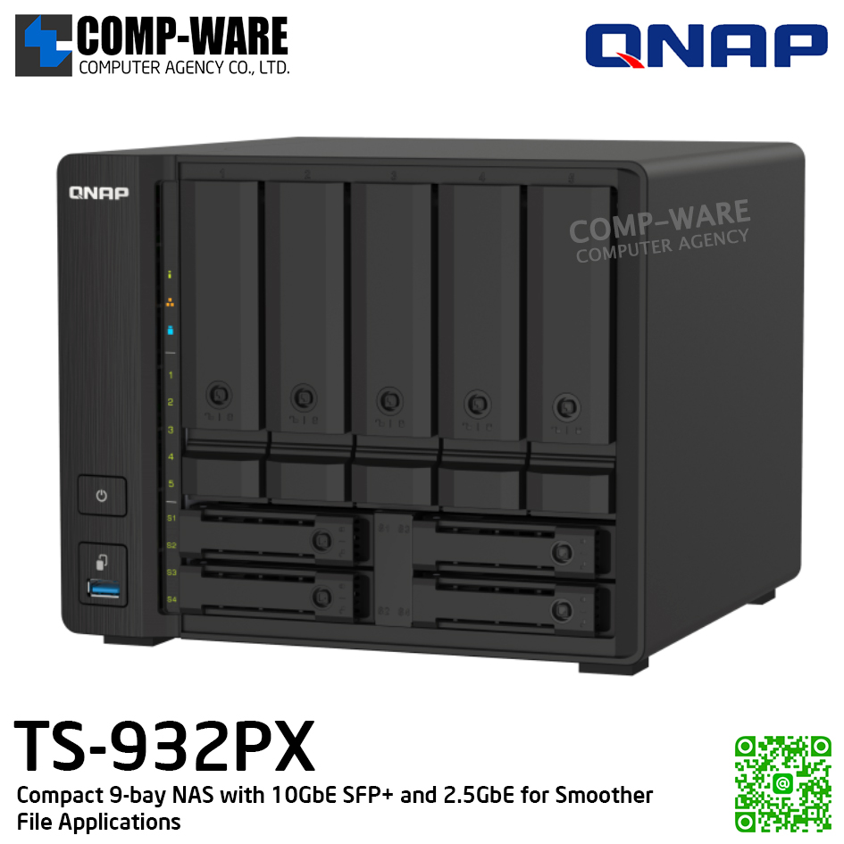 QNAP (Tower 5+4Bay) TS-932PX-4G / Annapurna Labs Alpine AL324 (4Core) / 4GB DDR4 SODIMM / 5 x 3.5inch + 4 x 2.5inch SATA 6Gb/s / 2 x 10GbE SFP + LAN + 2 x 2.5GbE / Adapter Power / 2Y Warranty / No HDD