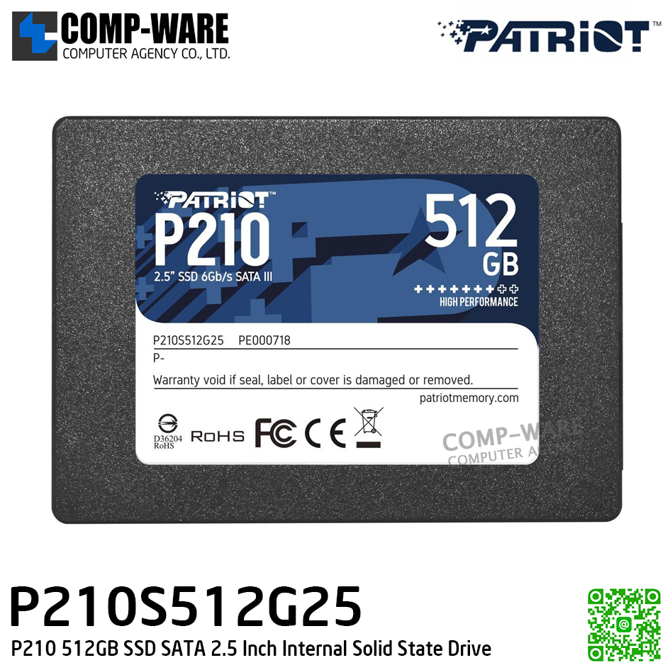 Patriot P210 SSD 512GB SATA 3 Internal Solid State Drive 2.5" / SATA 2.5" / 3Y Warranty - P210S512G25