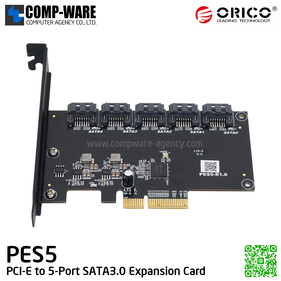 PES5 PCI-E to 5-Port SATA3.0 Expansion Card โอริโก้ PCI-E การ์ดสำหรับเพิ่มช่อง SATA3.0 (5 พอร์ต) รับประกัน 1ปี