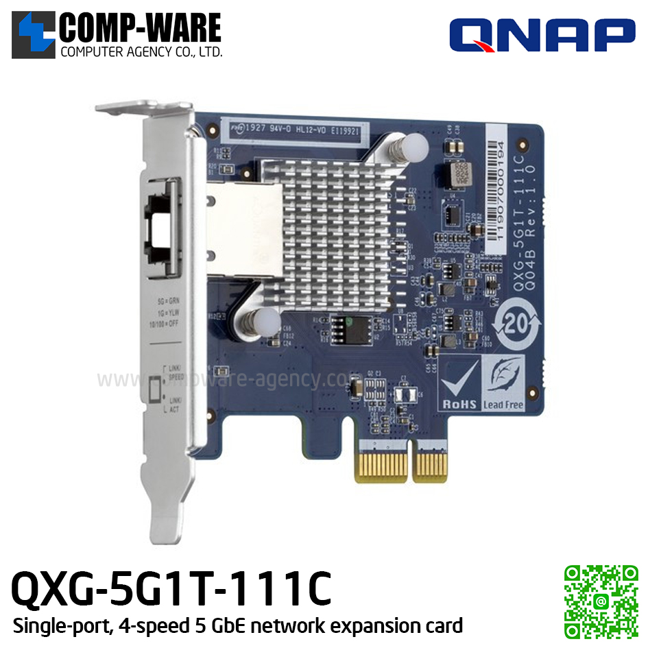 QNAP QXG-5G1T-111C Single-port, 4-speed 5 GbE network expansion card - Spare Part - 2Y Warranty