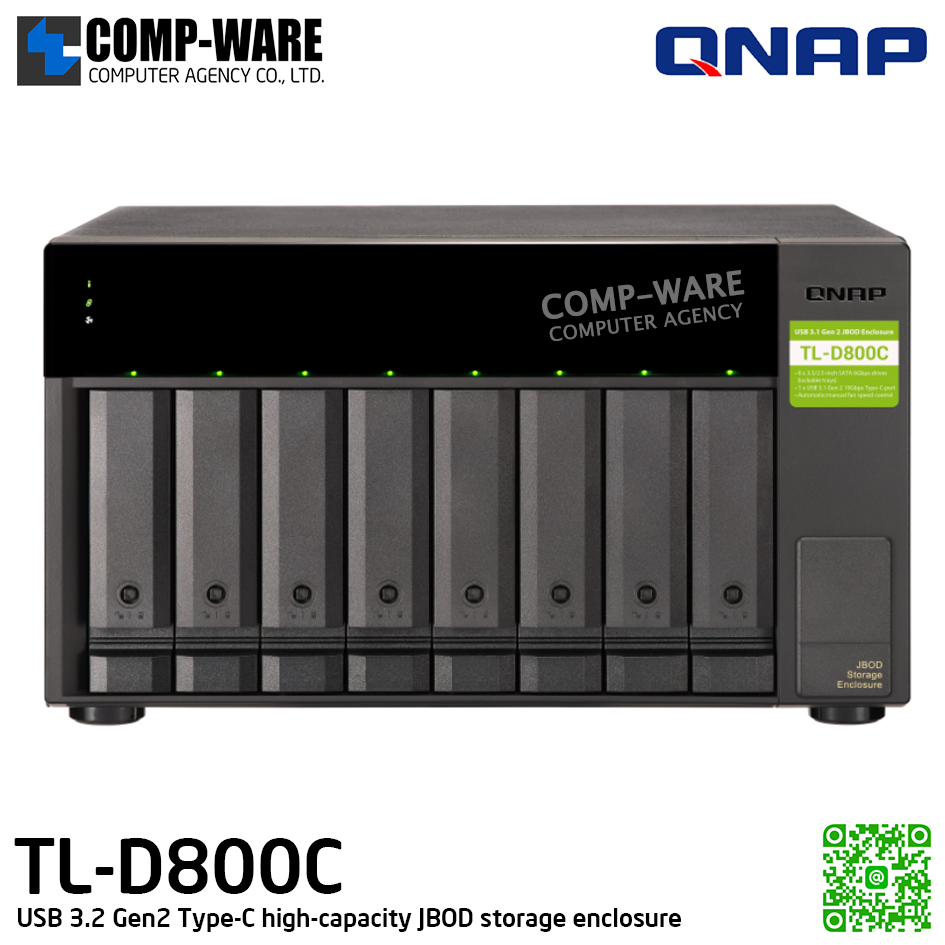 QNAP (Tower 8-Bay) TL-D800C / 8 x 2.5"/3.5" SATA 6Gbps / Single PSU / 2Y Warranty / No HDD - Expansion Enclosure