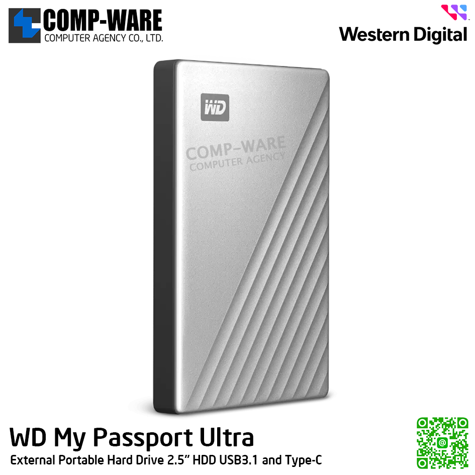 WD 2TB My Passport Ultra External Portable Hard Drive 2.5" HDD USB3.1 and Type-C (Silver) WDBC3C0020BSL-WESN รับประกัน 3 ปี
