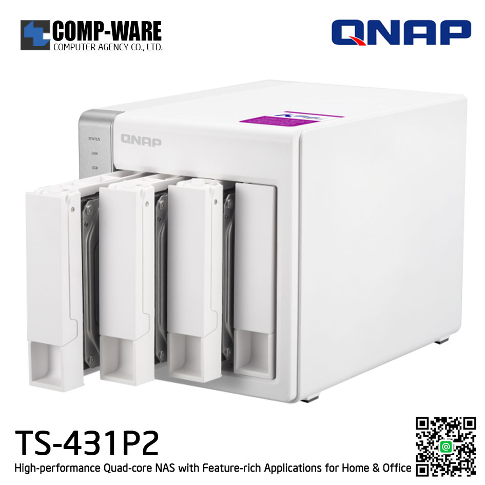 QNAP NAS (4-Bay) TS-431P2 (4GB RAM up to 8GB) High-performance Quad-core NAS with Feature-rich Applications for Home & Office, no HDD