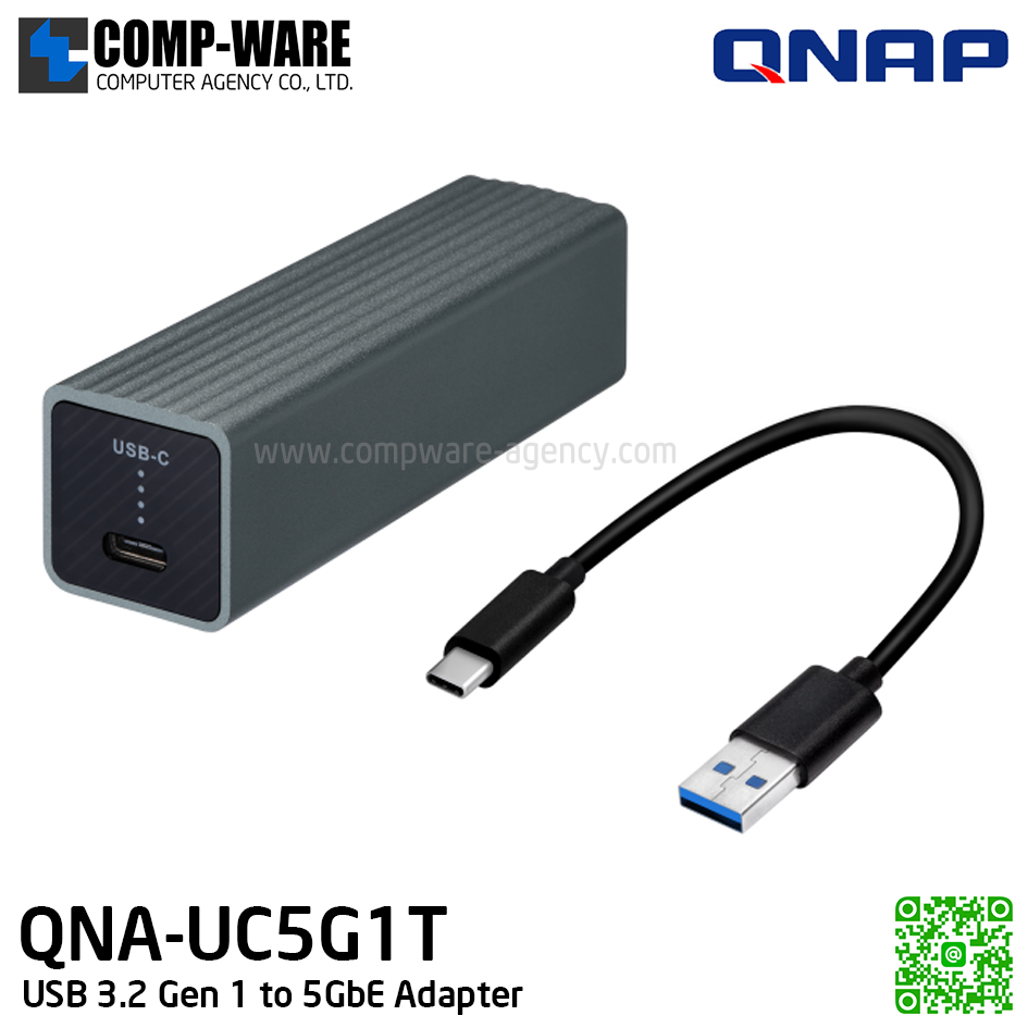 QNAP QNA-UC5G1T USB 3.2 Gen 1 to 5GbE Adapter (รับประกัน 1 ปี) Connect to 5GbE networks over USB 3.2 Gen1