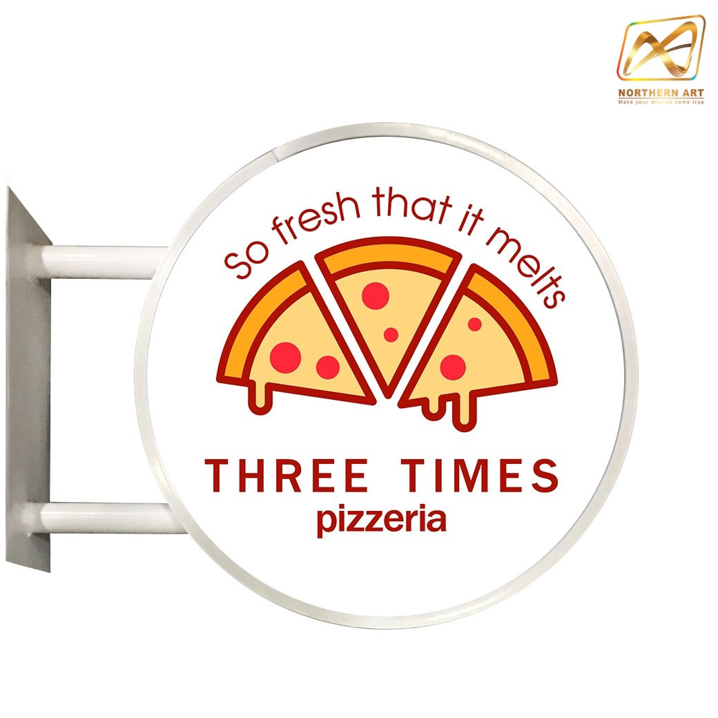 ตู้ไฟLEDทรงกลม 2 หน้า ขอบสีขาว หน้าเรียบ พร้อมอะคริลิคหน้าเรียบ พร้อมขายื่น ติดตั้งง่าย ( ราคาเฉพาะโครงตู้ ไม่รวมงานพิมพ์ )