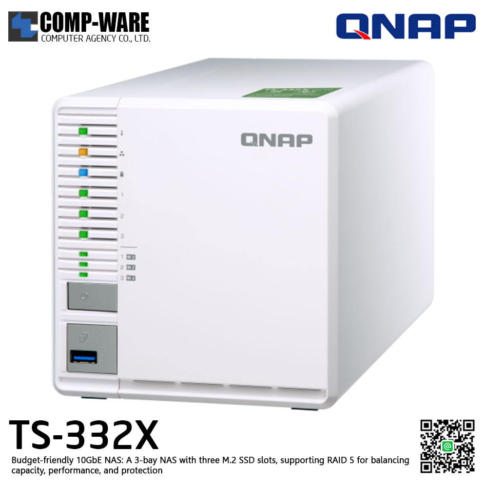 QNAP NAS (3-Bay) TS-332X (4GB RAM up to 16GB) , No HDD