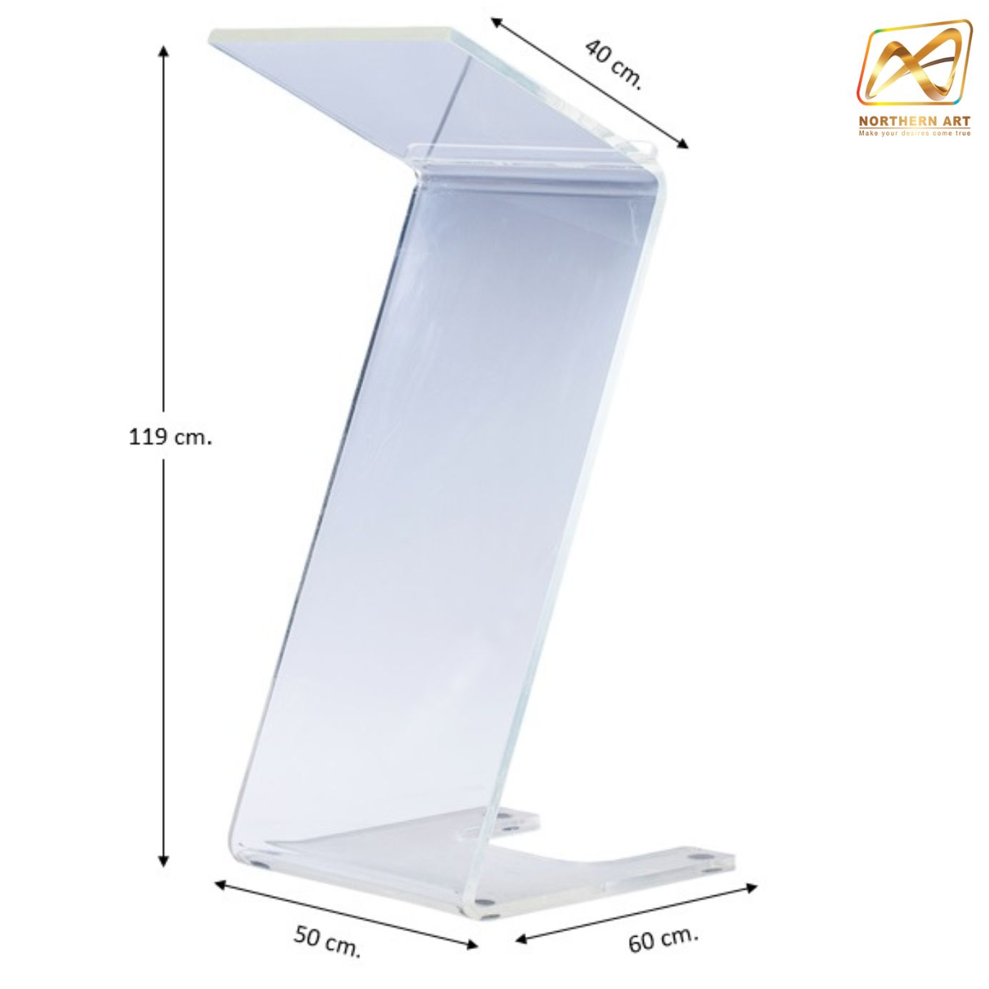 โพเดียม อะคริลิคใส รูปทรง Z ขนาด(W)50 x (L)60 x (H)119 cm. TOP เอียงพร้อมกันตก วัสดุอะคริลิคใส หนา 20 มม.