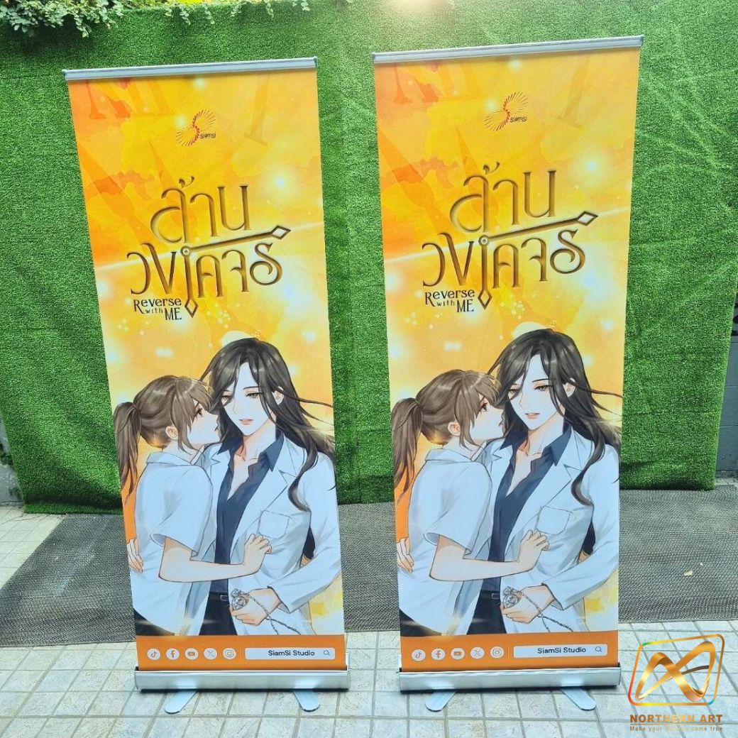 ROLL UP GRADE A โรลอัพ ขนาด 60x160 ซม. โครงสร้างอะลูมิเนียมทั้งชุด แข็งแรง ทนทาน ม้วนเก็บได้ พกพาสะดวก