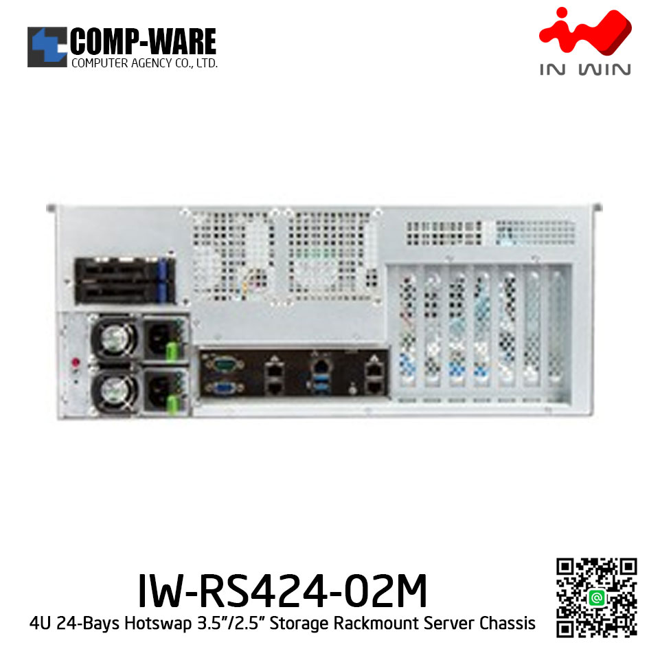 In Win Rackmount Server Chassis IW-RS424-02M 4U 24-Bays, 500W fixed supply, slide rail