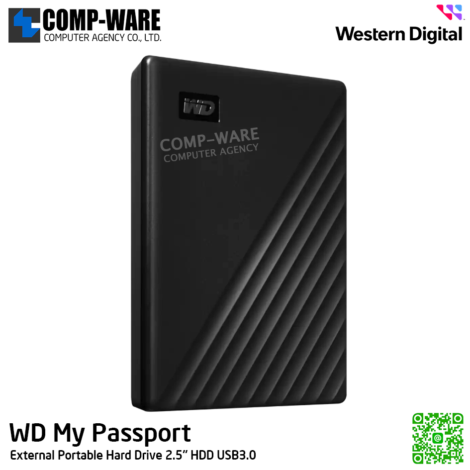 WD 2TB My Passport External Portable Hard Drive 2.5" HDD USB3.0 (Black) WDBYVG0020BBK-WESN รับประกัน 3 ปี