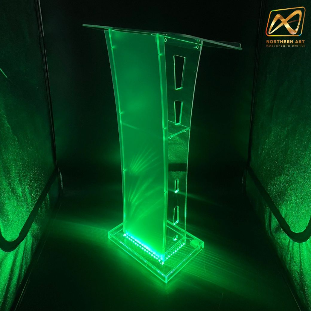 โพเดียม อะคริลิค เรืองแสงLED เปลี่ยนสีได้ พร้อมรีโมท ขนาด 60x40x114 cm.