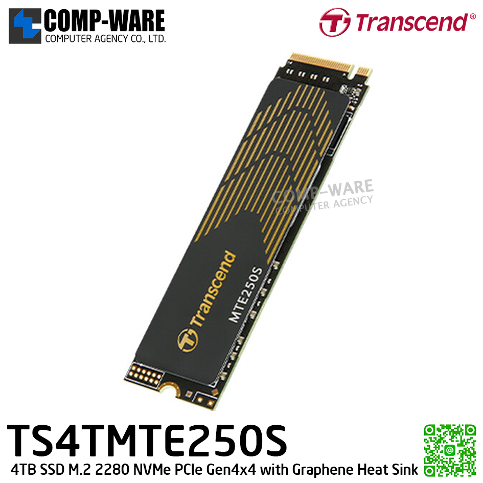 Transcend MTE250S 4TB SSD M.2 2280 NVMe PCIe Gen4x4 with Graphene Heat Sink , 3D TLC , TS4TMTE250S - 5Y Warranty