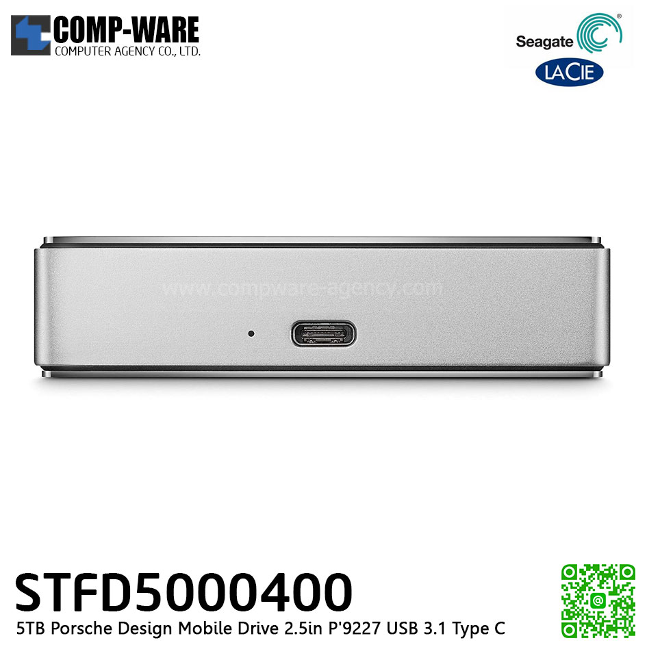 Seagate LaCie 5TB Porsche Design Mobile Drive 2.5in P'9227 USB 3.1 Type C STFD5000400 - Silver