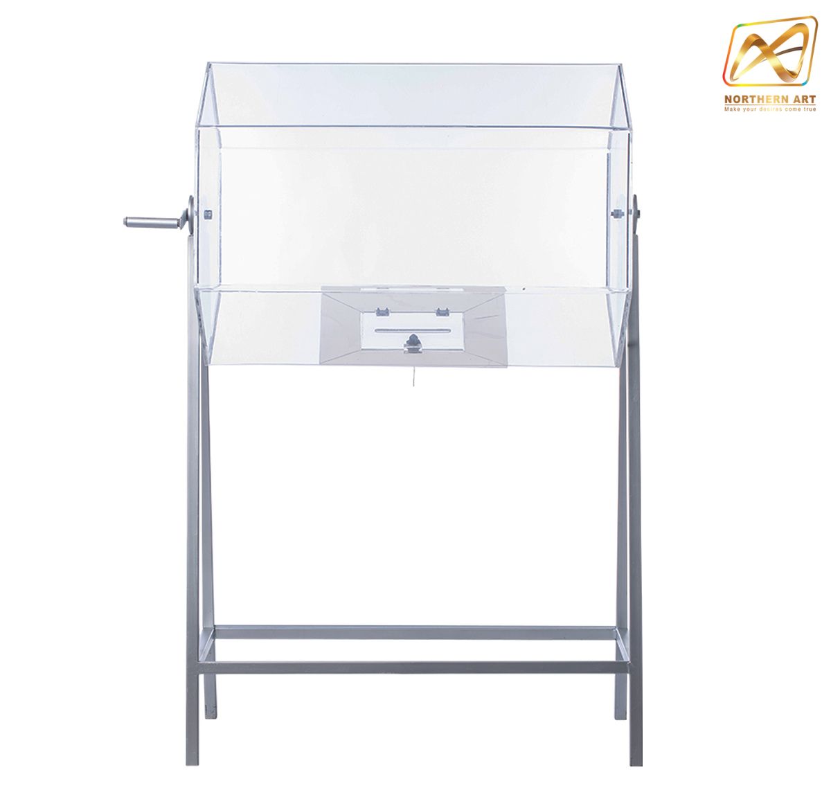 กล่องอะคริลิคจับรางวัล ตั้งพื้น หมุนได้360 องศา ขนาดกล่อง (W) 80 x (D) 58 x (H) 132.5 cm. ฝาเปิดพร้อมกุญแจล็อค