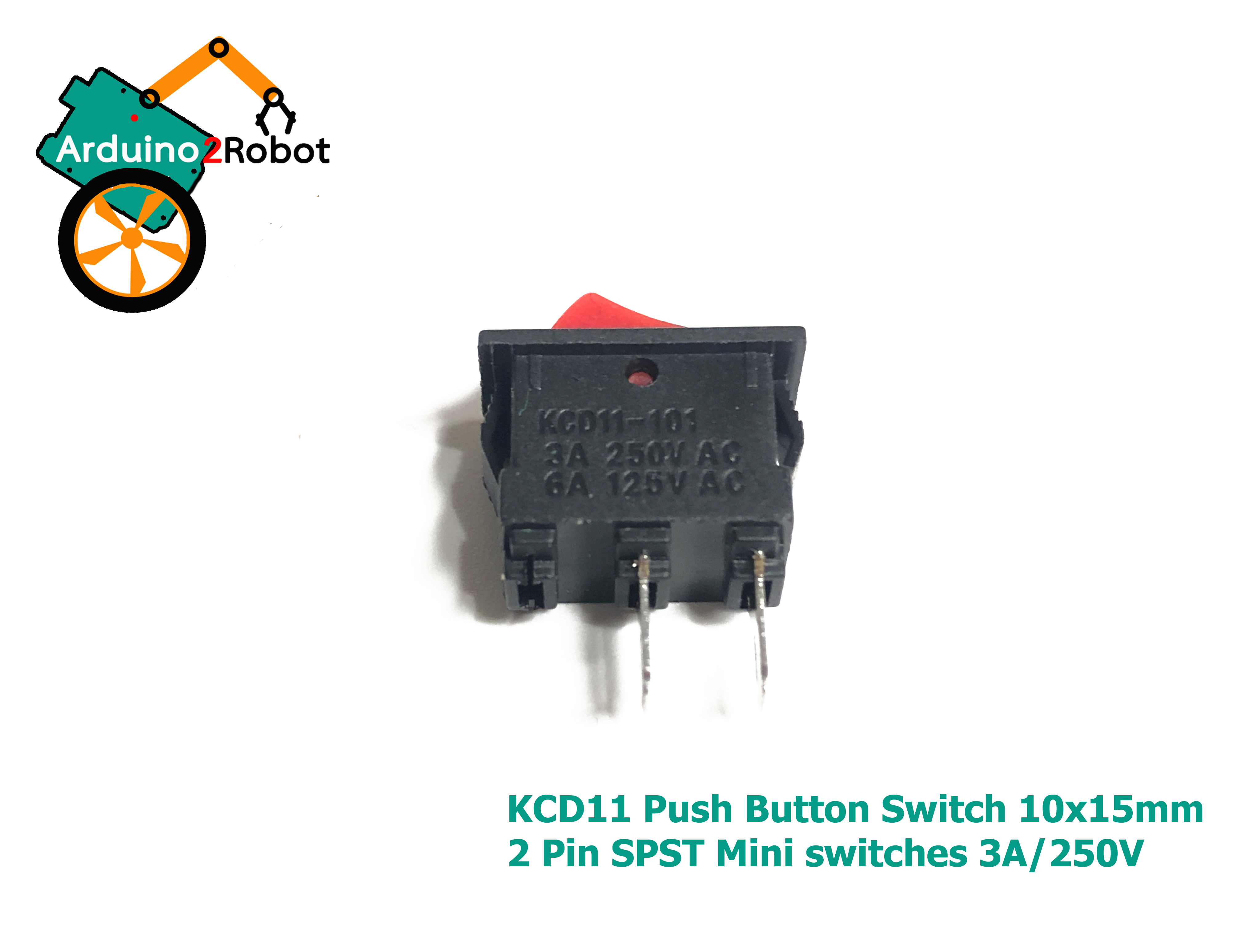 KCD11 Push Button Switch สีแดง 10x15mm 2 Pin SPST Mini switches 6A/125V 3A/250V Snap-in ON-OFF