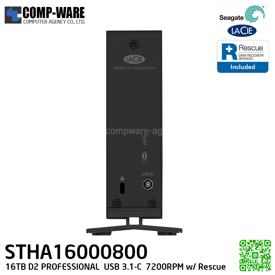 LaCie d2 Professional 16TB USB 3.1 Type-C External Hard Drive with Rescue Data Recovery Services - STHA16000800