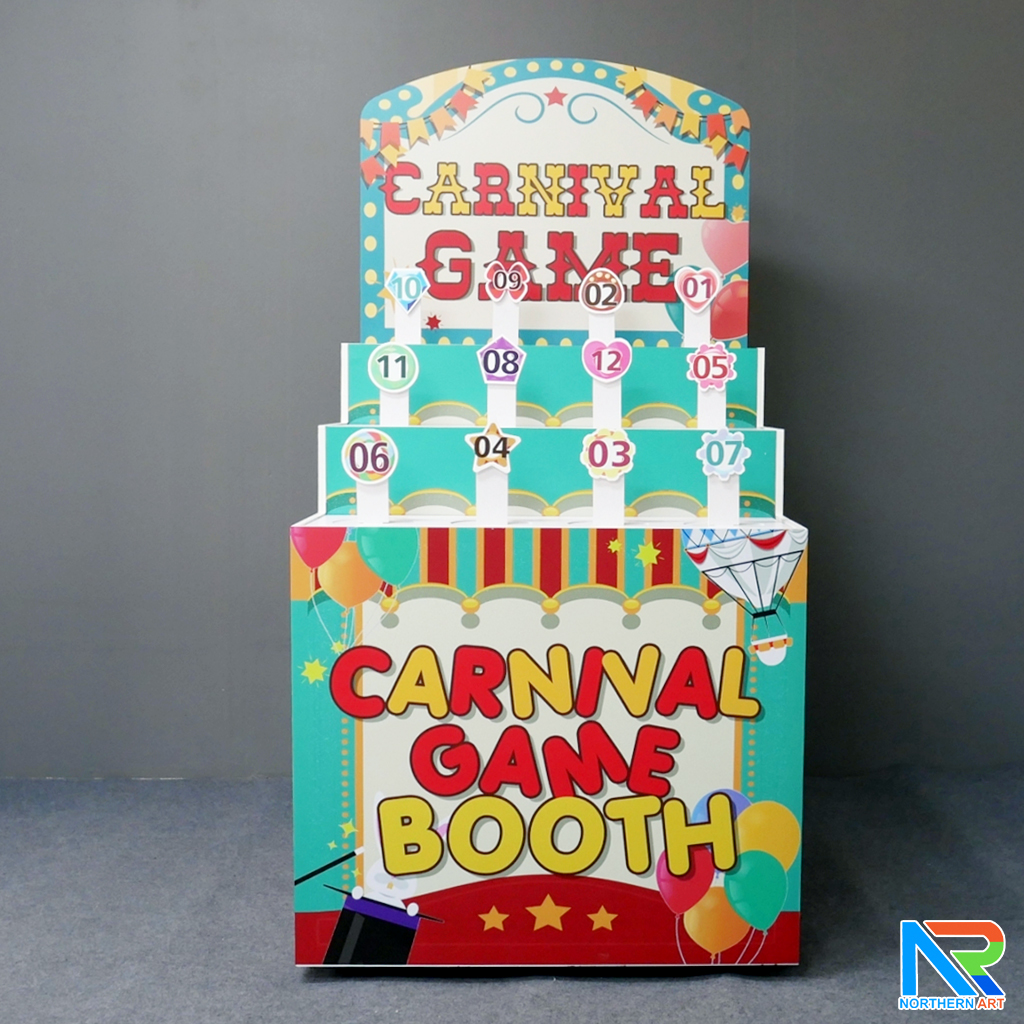 เช่าตู้เกมส์โยนห่วง พร้อมแท่นตั้ง12 อัน ขนาด (W) 80 x (L)76 x (H)163 cm. และห่วง 36 อัน (คละสี คละขนาด) พร้อมงานพิมพ์