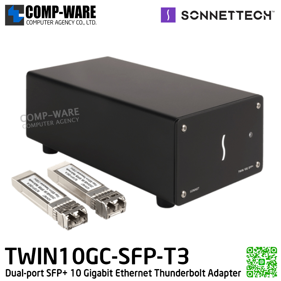 Sonnet Twin10G SFP+ [TWIN10GC-SFP-T3] Dual-port SFP+ 10 Gigabit Ethernet Thunderbolt Adapter รับประกัน 1 ปี