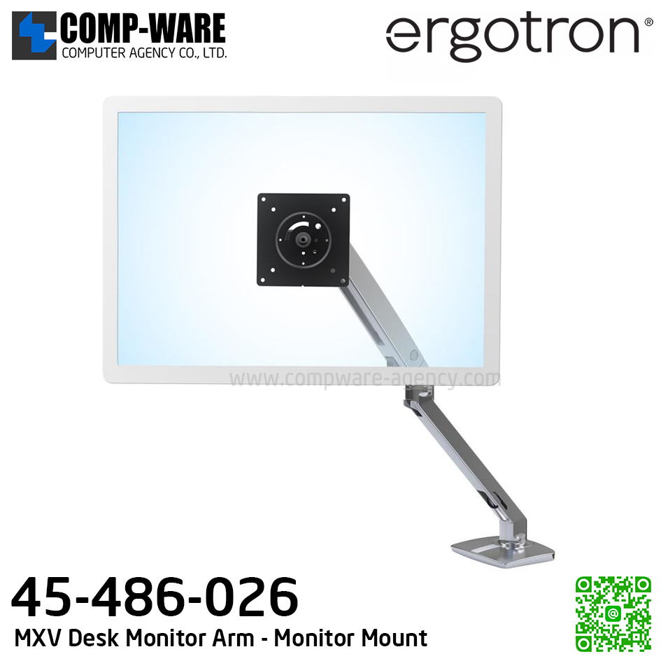 Ergotron MXV Desk Monitor Arm (polished aluminum) Monitor Mount EGT-45-486-026 (10Y Warranty)