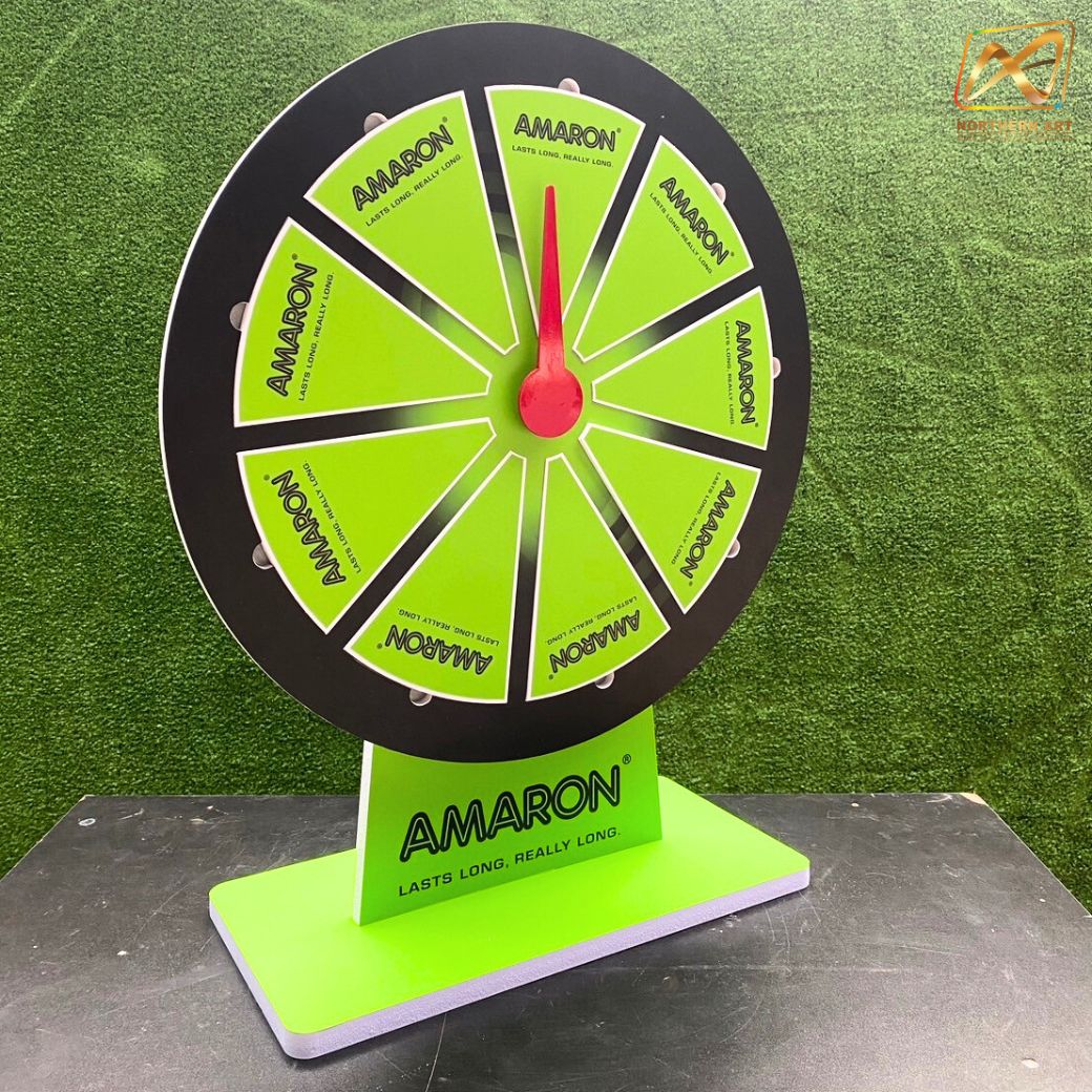 เกมส์วงล้อแม่เหล็กตั้งโต๊ะ ขนาดวงล้อ 50 ซม. สูง 61 ซม. วัสดุพลาสวูดสีขาว หนา 8-15 มม. ถอดประกอบได้