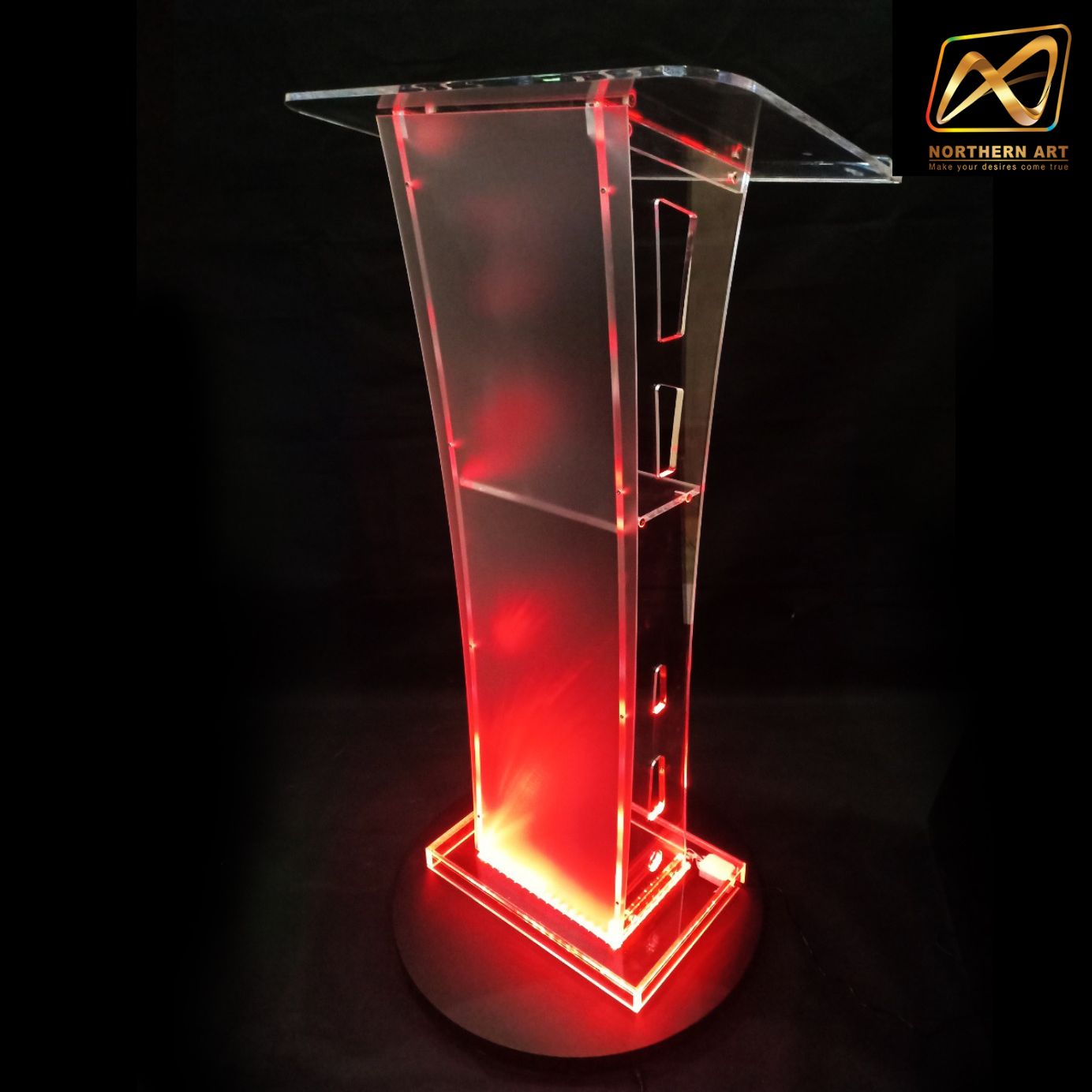 โพเดียม อะคริลิค เรืองแสงLED เปลี่ยนสีได้ พร้อมรีโมท ขนาด 60x40x114 cm.