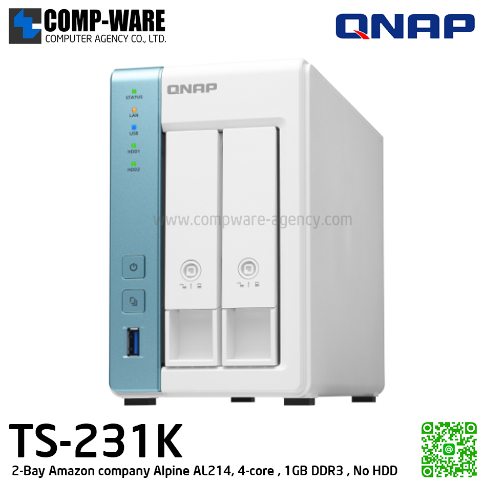 QNAP NAS (2-Bay) TS-231K (1GB DDR3 RAM) Annapurna Labs Quad-Core , No HDD // 2Y Warranty
