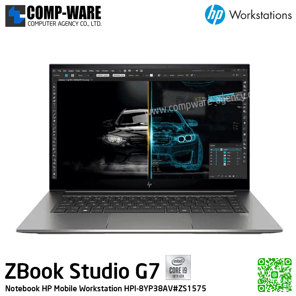 HP Mobile Workstation ZBook Studio G7 - Intel Core i9-10885H / 32GB DDR4 / 512GB PCIe NVMe / NVIDIA Quadro RTX3000 (6GB) / Intel WiFi 6 + Bluetooth / 15.6inch UHD (3840x2160) / Windows 10 Pro / 3Years On-site