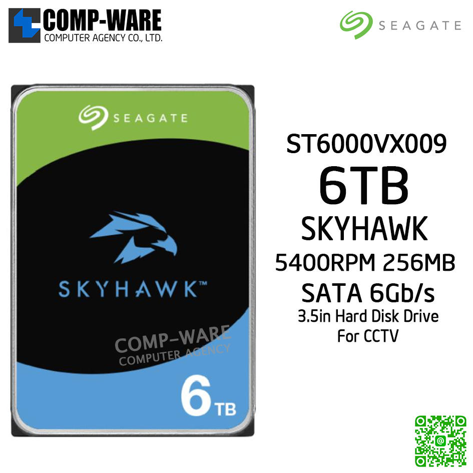 Seagate 6TB SkyHawk Surveillance 5400RPM SATA 6Gb/s 256MB Cache 3.5-Inch Internal Drive ST6000VX009 - 3Y Warranty