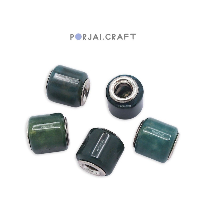 Moss Agate Charm Barrel Bead with 925 Sterling Silver ชาร์ม มอสอาเกต 10mm