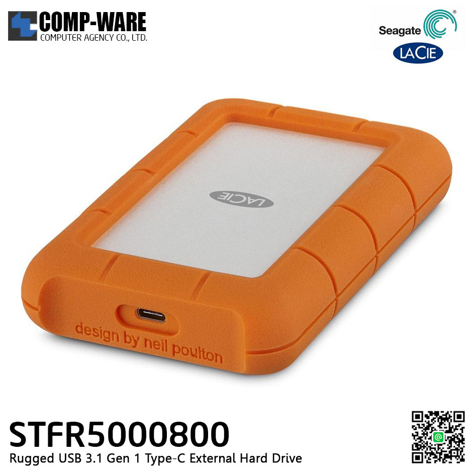 Seagate LaCie Rugged USB3.1 Gen 1 Type-C and USB 3.0 5TB Portable Hard Drive STFR5000800 // สินค้า By order สั่งขั้นต่ำ 8 Unit