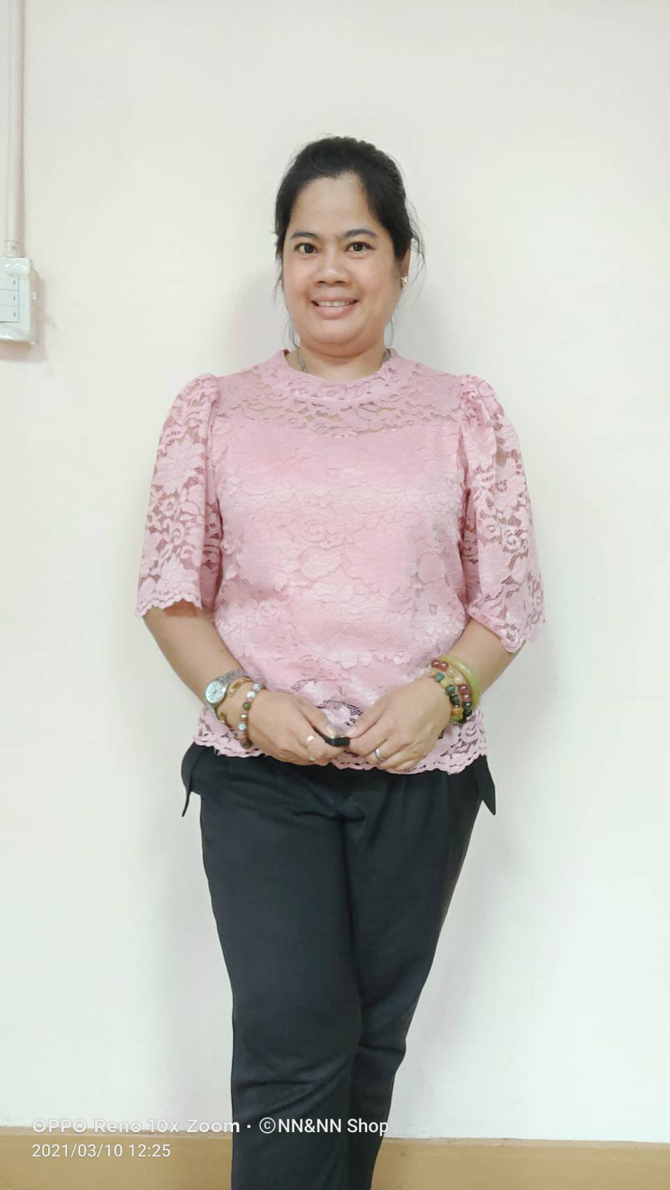 NNandNN Shop 3 0022 เสื้อลูกไม้คอกลม แขนระฆัง สีพื้น 3XL 44