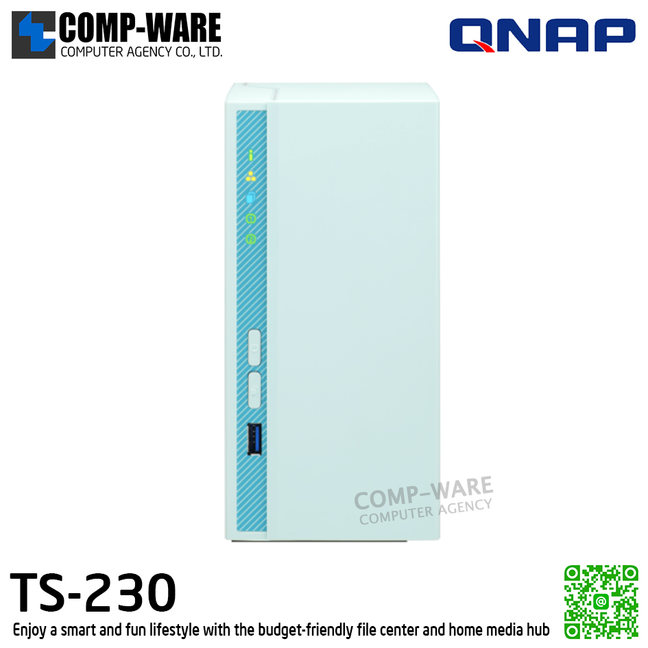 QNAP (Tower 2-Bay) TS-230 / ARM 1.4GHz (4Core) / 2GB DDR4 / 2 x 2.5" & 3.5" SATA 6Gb/s / 1 x GbE / Adapter Power / 2Y Warranty / No HDD