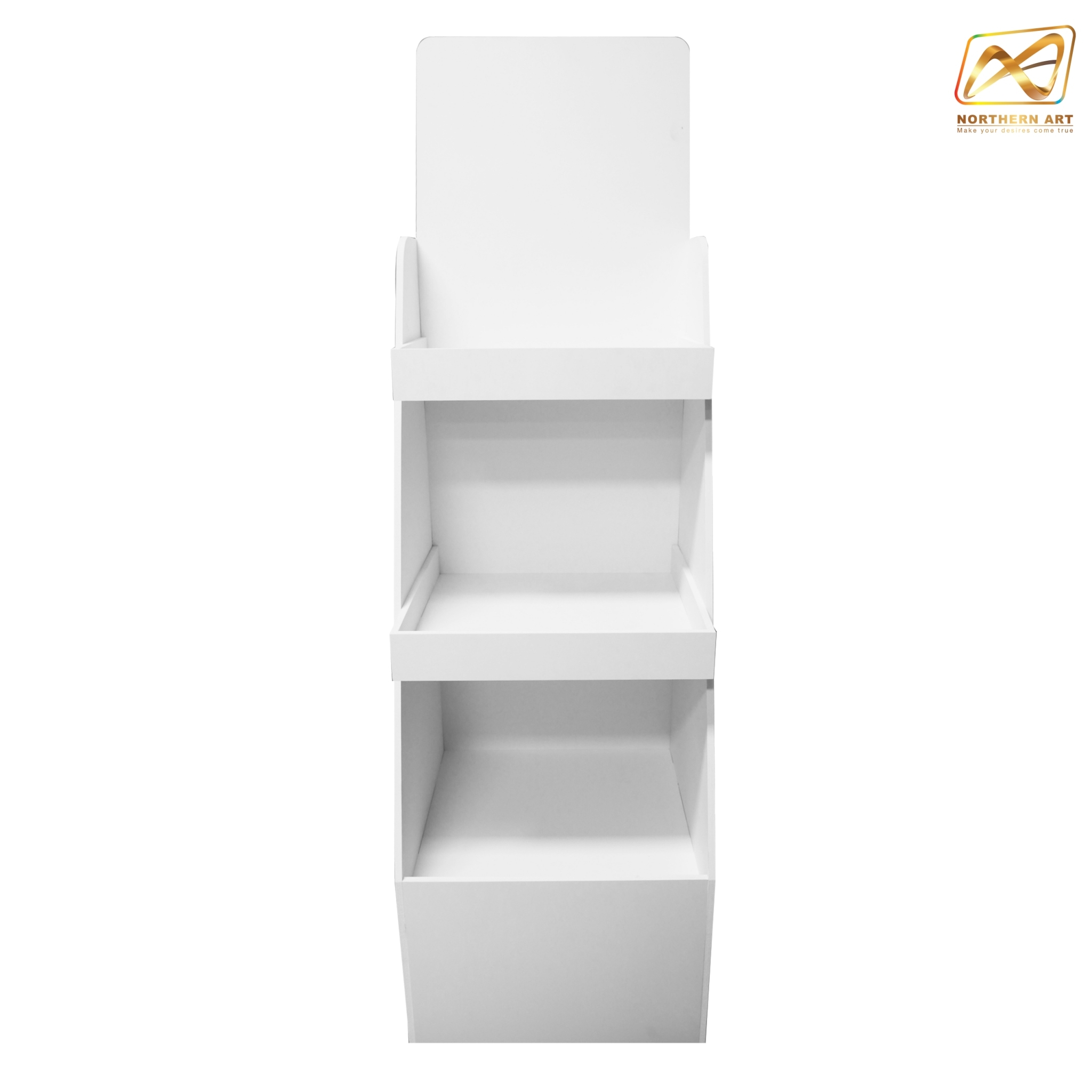 ชั้นวางสินค้าพลาสวูด 3 ชั้น ขนาด(W)35 x (D)35 x (H)118 ซม. พร้อมงานพิมพ์ พลาสวูดหนา 8 มม.