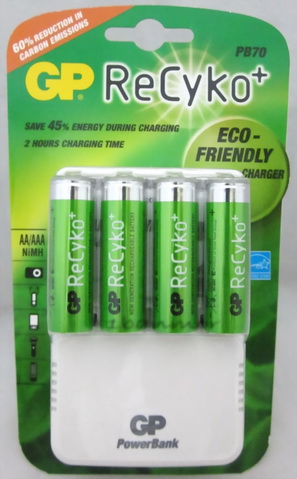เครื่องชาร์จเร็ว 2ชั่วโมง พร้อมแบตเตอรี่ GP Recyko AA x4 ก้อน 2050 mAH (เก็บประจุได้นานเหมือน eneloop)