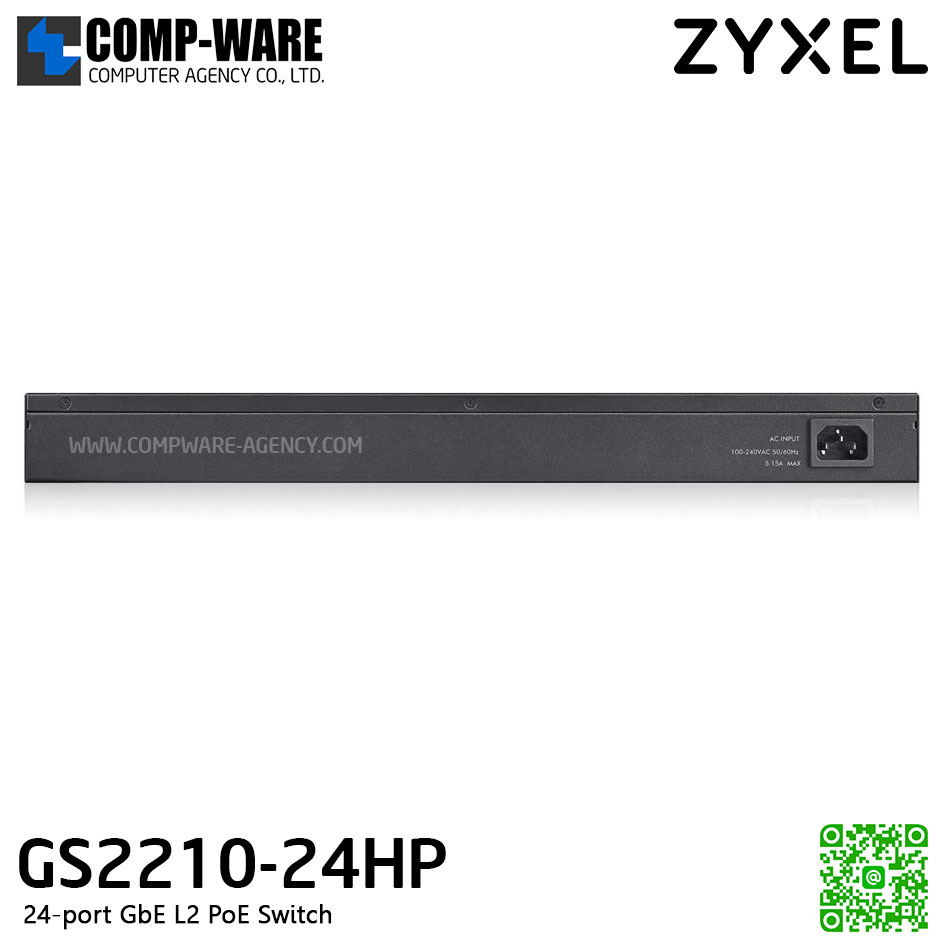 ZYXEL GS2210-24HP 24-port GbE L2 Managed PoE Switch w/ 4 x Gigabit Combo (SFP/ RJ-45) ports (Power budget 375 watts)