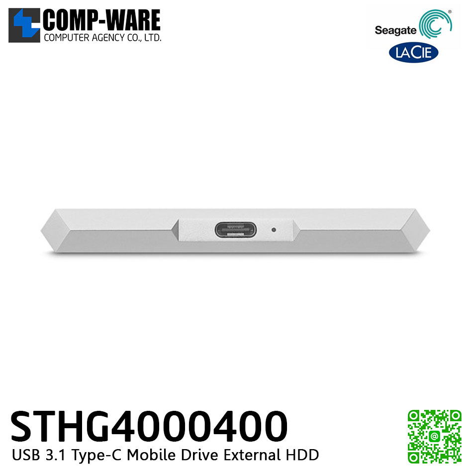 Seagate LaCie 4TB USB 3.1 Type-C Mobile Drive External HDD (Silver) - STHG4000400