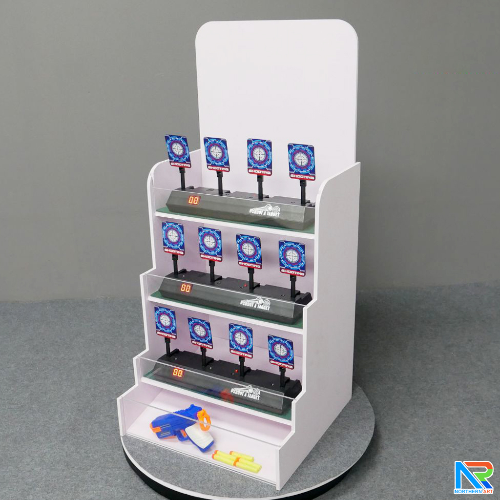 เช่าเกมส์ยิงเป้านิ่ง ตั้งโต๊ะ ขนาด (W)40 x (D)40 x (H)90 cm. พร้อมเป้านิ่ง 4 แผ่น 3 ชุด และปืนกระสุนโฟม 1 กระบอก