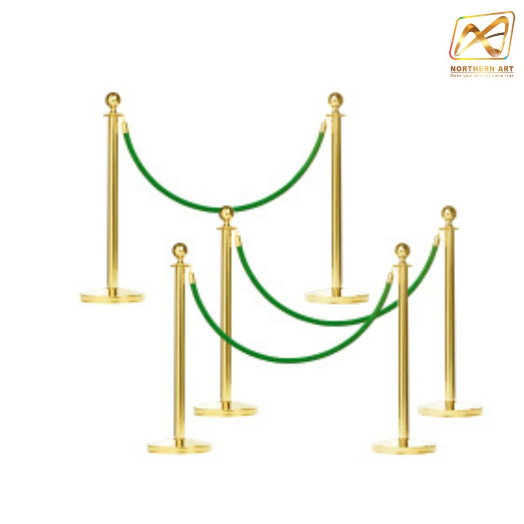 เช่าเสากั้นบริเขต สแตนเลสหัวกลมสีทอง พร้อมสายผ้าคล้อง สีแดง ดำ เทา เหลือง เขียว น้ำเงิน ม่วง ชมพู ขาว ส้ม ( ราคาต่อเสา )