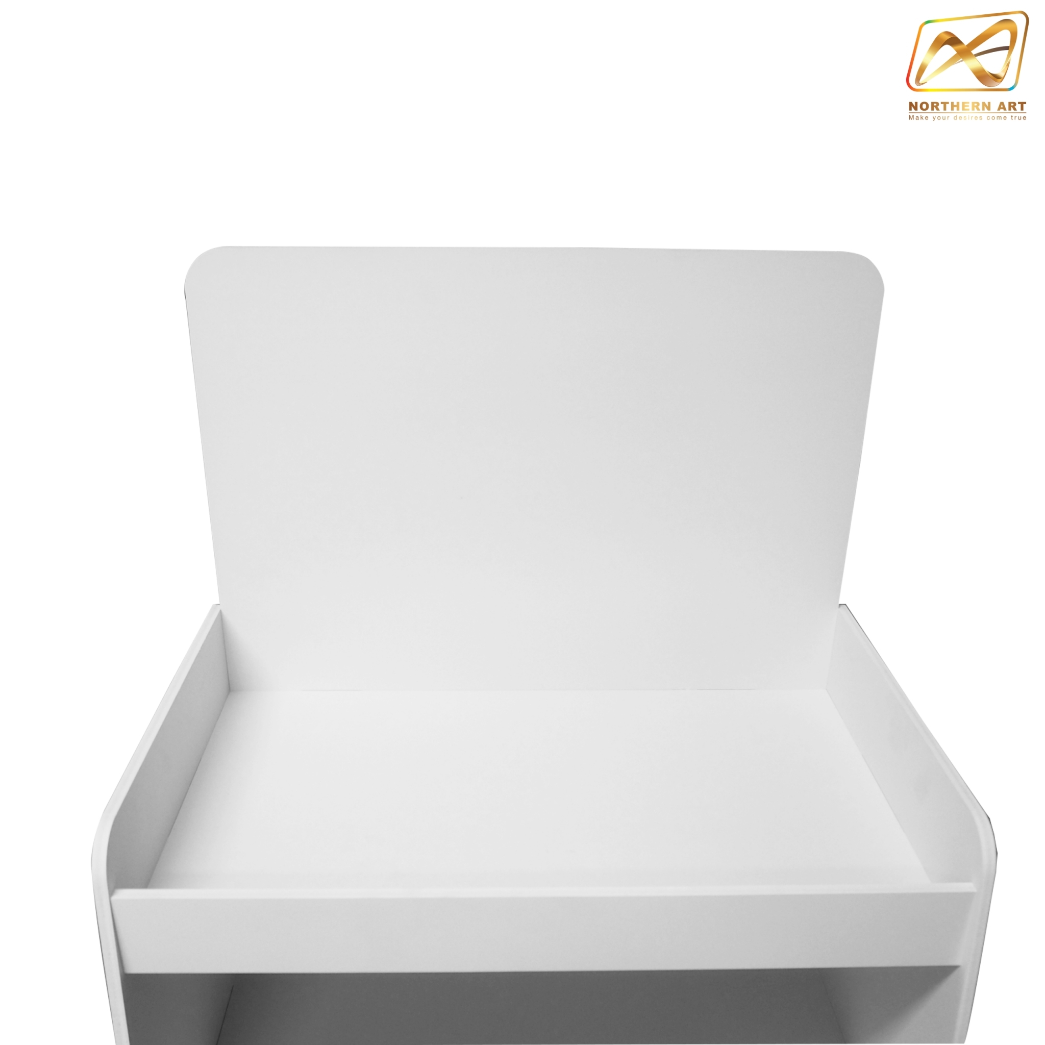 ชั้นวางสินค้าพลาสวูด 4 ชั้น ขนาด (W)50 x (D)40 x (H)118 ซม. พลาสวูดสีหนา 8 มม. พร้อมงานพิมพ์