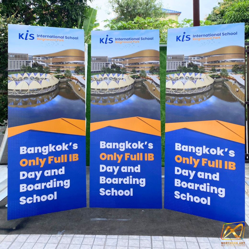 STANDY สแตนดี้ รุ่นพีพีบอร์ด หนา 5 มม. พร้อมงานพิมพ์สติ๊กเกอร์ ตามขนาดที่ต้องการ ( ไม่ไดคัท )