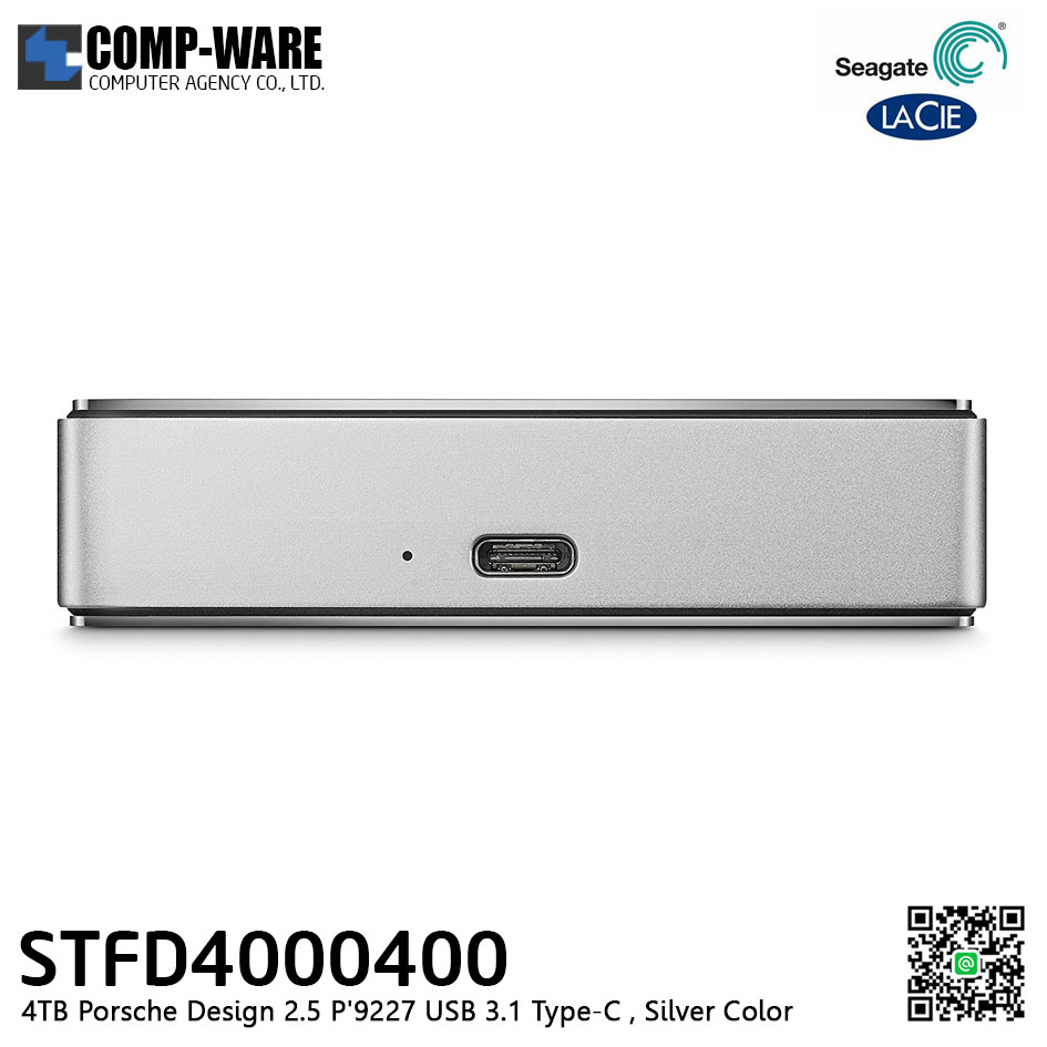 Seagate LaCie Porsche Design 2.5in P'9227 USB 3.1 Type-C Mobile Hard Drive STFD4000400 - Silver