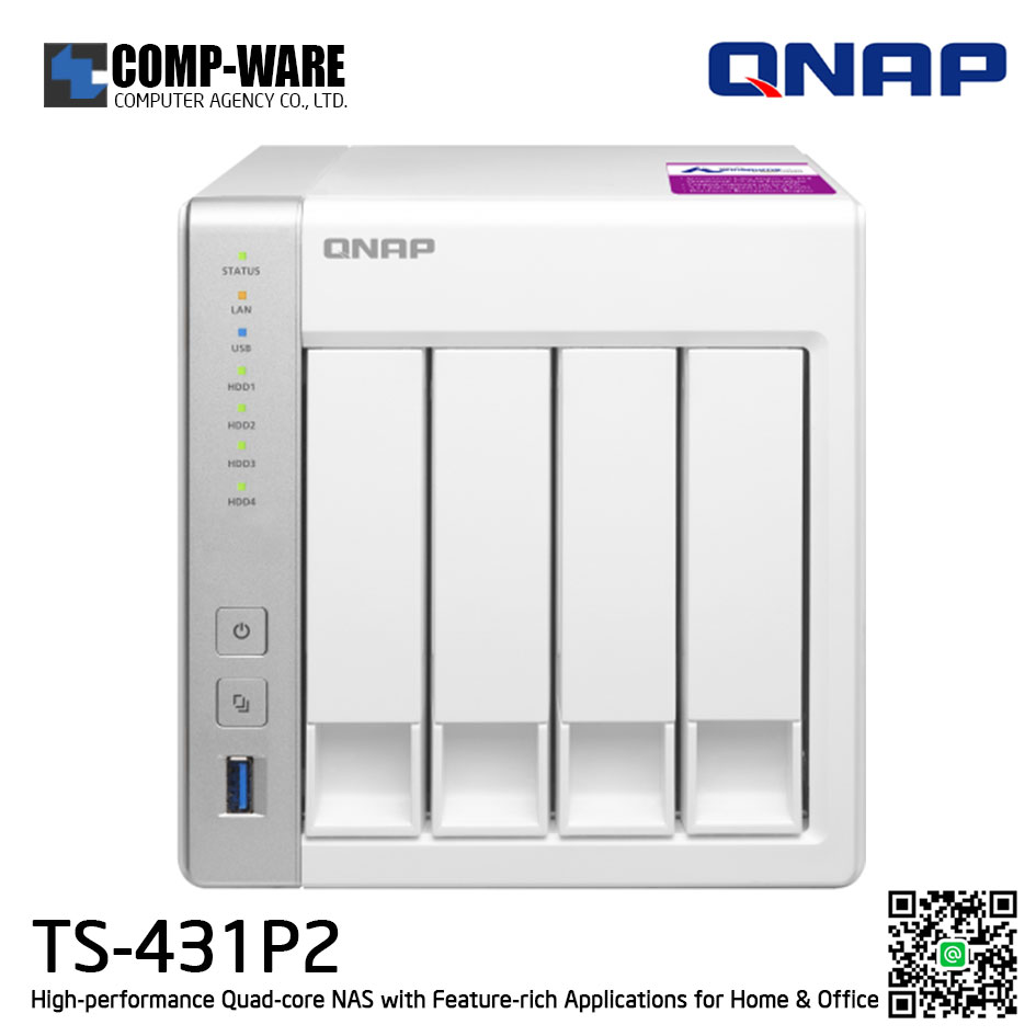QNAP NAS (4-Bay) TS-431P2 (4GB RAM up to 8GB) High-performance Quad-core NAS with Feature-rich Applications for Home & Office, no HDD