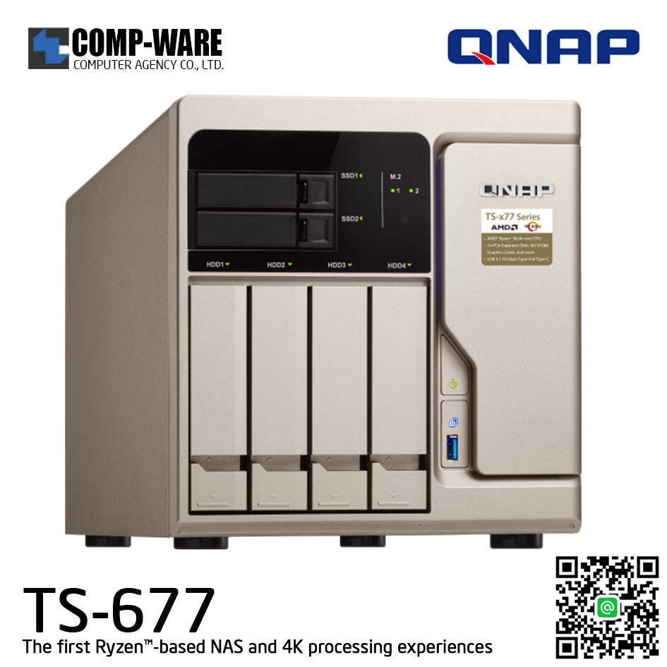 QNAP NAS 6-Bay (4+2) TS-677 (8GB DDR4 RAM) AMD Ryzen5 1600 6C/12T