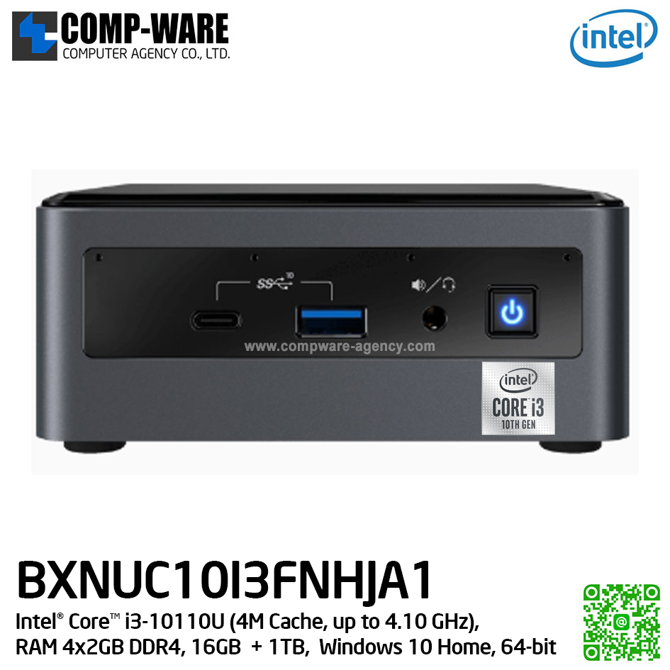 Intel NUC10I3FNHJA Mini PC NUC Tall Kit - Intel® Core™ i3-10110U (6M Cache, up to 4.10 GHz) RAM 8GB (2 x 4GB) DDR4-2666 (up to 64GB), 16GB Intel® Optane™ Memory, 1TB HDD, Windows® 10 x64 Home [BXNUC10I3FNHJA1]