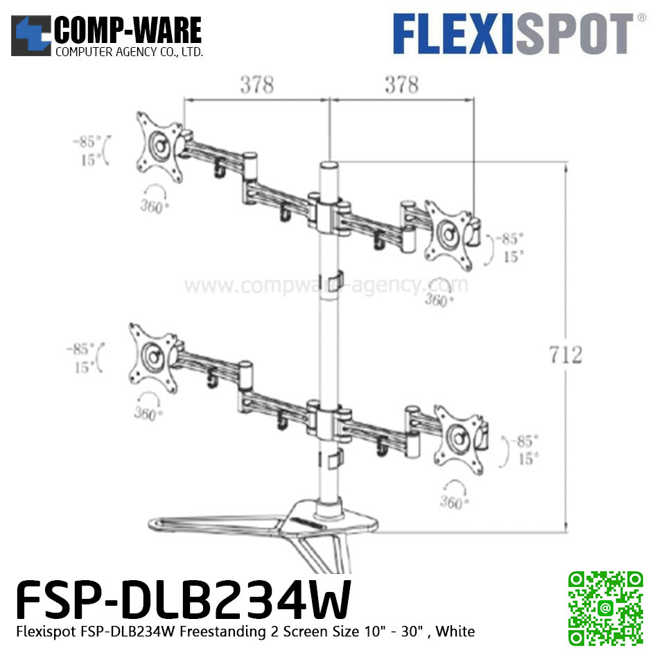 Flexispot FSP-DLB234W Freestanding 2 Screen Size 10" - 30" , White