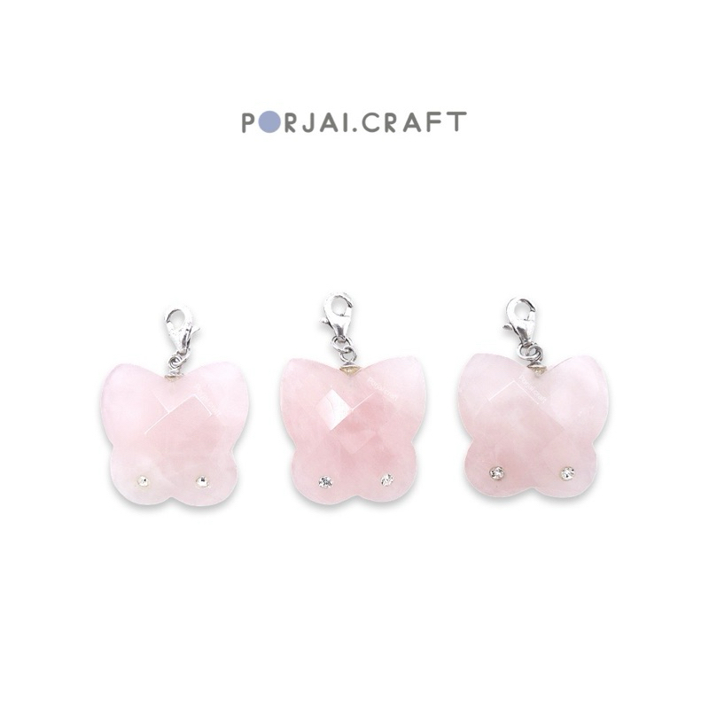 Rose Quartz Butterfly Pendant จี้ผีเสื้อโรสควอตซ์ 22mm