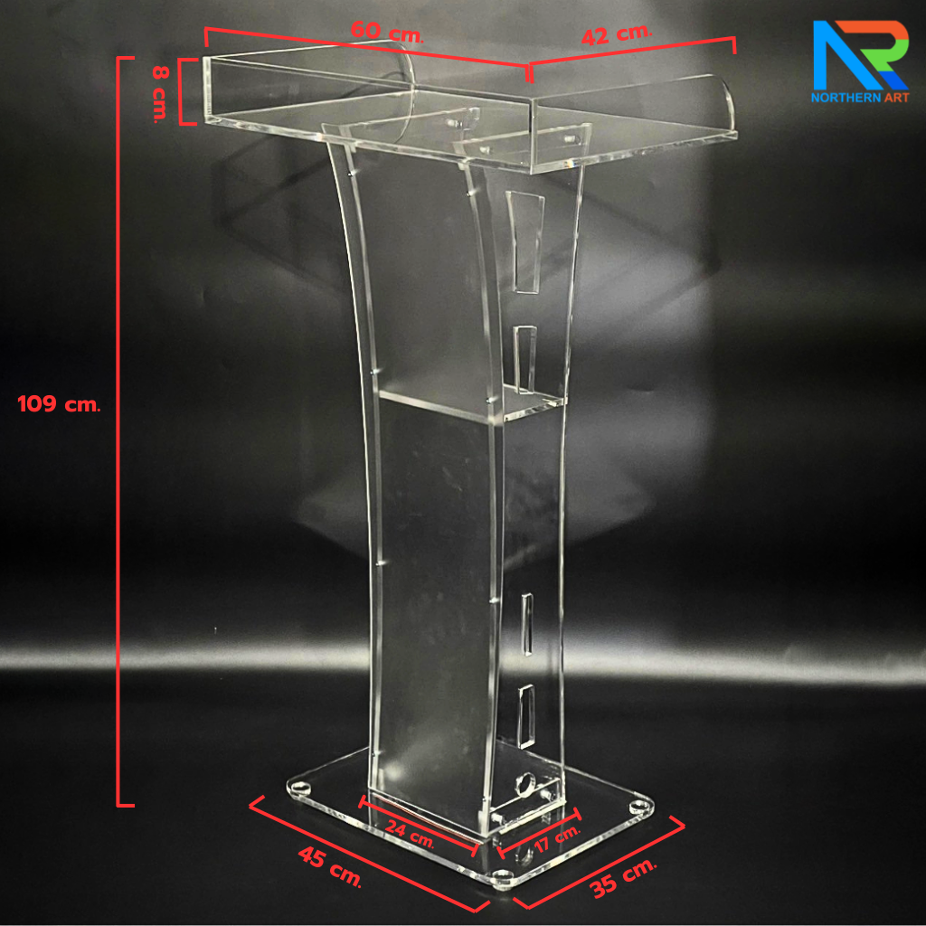 โพเดียมอะคริลิค เรืองแสงไฟ LED พร้อมรีโมทคอนโทรล รุ่น LED-05 ขนาด (W) 60 x (L) 42 x (H) 109 ซม.