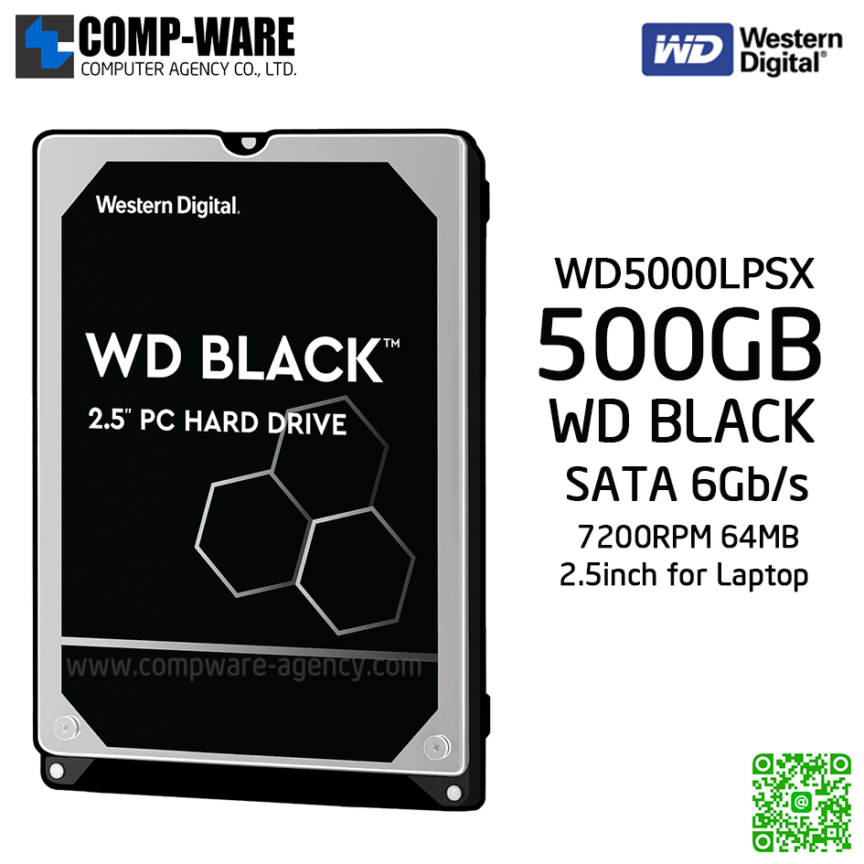 WD Black 500GB Notebook Laptop Hard Drive SATA 6Gb/s 7200RPM 64MB Cache 2.5Inch 7MM - WD5000LPSX
