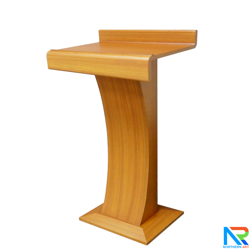 โพเดียมไม้ สีสัก ทรงโมเดิร์น TOPตรง ขนาด (W)55.5 x (L)42 cm. สูง 111 cm.