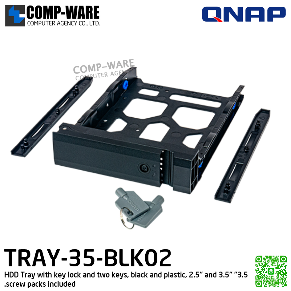 QNAP TRAY-35-BLK02 3.5" HDD Tray with key lock and two keys, black and plastic, 2.5" and 3.5" screw packs - รับประกัน 1 ปี - SPARE PART